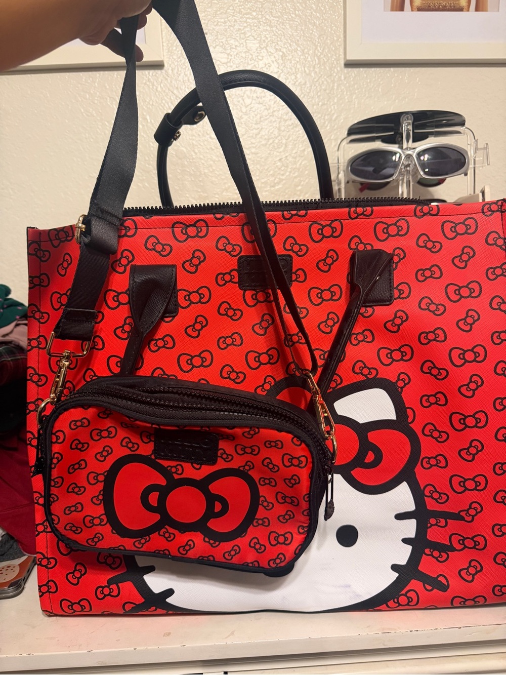 Sanrio Hello Kitty Red and Black Tote with Matching Crossbody Pouch
